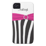Personalised Pink, Black, White Zebra Striped Case-Mate iPhone 4 Cases