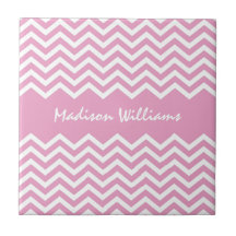 Personalised pink chevron pattern tile