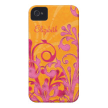Personalised Pink Orange Floral iPhone 4 Case