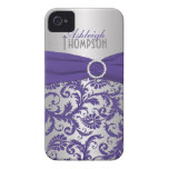 Personalised Purple and Silver Damask iPhone 4 Case-Mate Cases