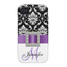 Personalised Purple Black Damask iPhone 4 Case