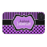 Personalised Purple, Black Striped Polka Dots iPhone 4 Covers