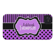 Personalised Purple, Black Striped Polka Dots iPhone 4 Covers