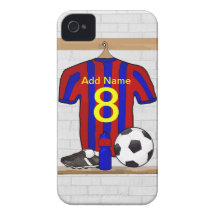 Personalised Red and blue football soccer Jersey Case-Mate iPhone 4 Cases