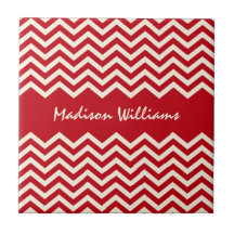 Personalised red and cream chevron pattern tile