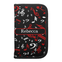 Personalised Red and white Musical notes on black Folio Planners