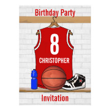 Personalised Red Basketball Jersey Invite