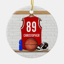 Personalised Red Basketball Jersey Christmas Tree Ornaments
