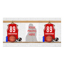 Personalised Red Basketball Jersey Photo Cards
