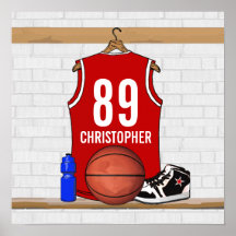 Personalised Red Basketball Jersey Posters