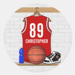 Personalised Red Basketball Jersey Round Stickers