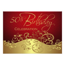 Personalised Red & Gold 50th Birthday Invitations
