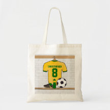 Personalised soccer jersey yellow green canvas bags