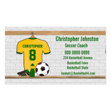 Personalised soccer jersey yellow green business card templates