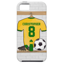 Personalised soccer jersey yellow green iPhone 5 case
