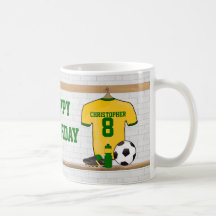 Personalised soccer jersey yellow green coffee mugs