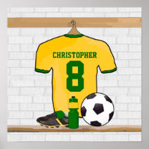 Personalised soccer jersey yellow green poster