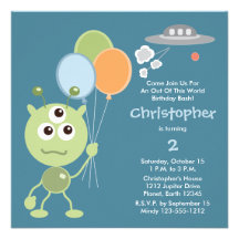 Personalised Space Alien Birthday Invitations