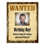 Personalised Wanted Poster, Birthday Bandit Invitations