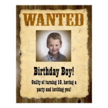 Personalised Wanted Poster, Birthday Bandit Invitations
