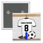 Personalised white and black football soccer Jerse Pinback Button