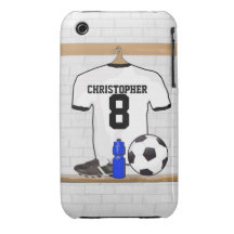 Personalised white and black football soccer Jerse Case-Mate iPhone 3 Cases
