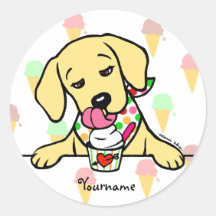 Personalised Yellow Lab Puppy Ice Cream Round Sticker