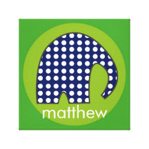 Personalized Baby Elephant [navy+green] Stretched Canvas Print