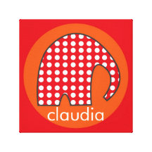 Personalized Baby Elephant [red+orange] Stretched Canvas Print