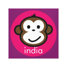 Personalized Cheeky Monkey [pink+purple] Stretched Canvas Prints