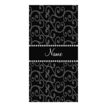 Personalized custom name black swirls custom photo card