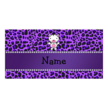 Personalized custom name zebra purple leopard photo greeting card