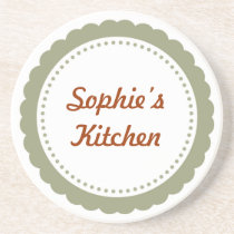 Personalized kitchen coaster dull green scallop coasters