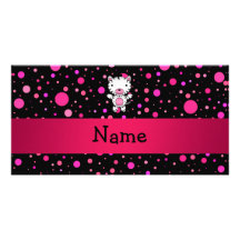 Personalized name baby zebra black pink polka dots photo card template