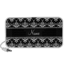 Personalized name black and white damask travel speaker