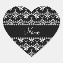 Personalized name black and white damask stickers