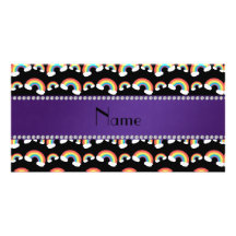 Personalized name black rainbows pattern photo greeting card