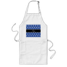 Personalized name blue and white damask aprons
