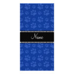 Personalized name blue dog paw print custom photo card