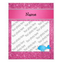 Personalized name blue narwhal pink glitter photo art