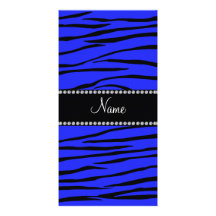 Personalized name blue zebra stripes personalized photo card
