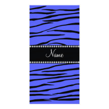 Personalized name blue zebra stripes photo greeting card