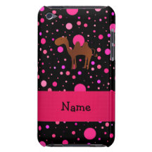 Personalized name camel black pink polka dots barely there iPod case