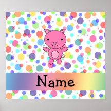 Personalized name cute pig rainbow stripes poster