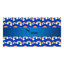 Personalized name dark blue rainbows pattern personalized photo card