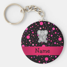 Personalized name elephant pink polka dots key chain