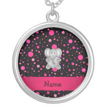 Personalized name elephant pink polka dots pendants