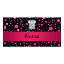 Personalized name elephant pink polka dots photo card