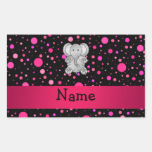 Personalized name elephant pink polka dots rectangular stickers