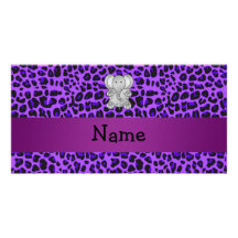 Personalized name elephant purple leopard print picture card